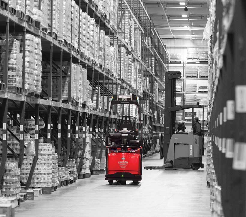 Raymond Courier Automated Lift Truck in Warehouse