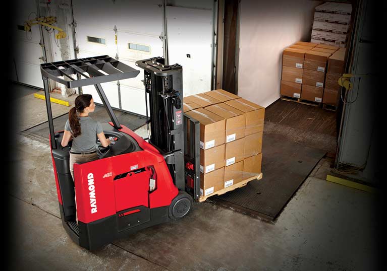Raymond 4250 Stand Up Counterbalanced Truck Loading Trailer on Dock