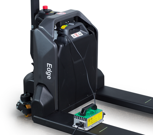 Image of standard 110V outlet on the base of walkie pallet jack.